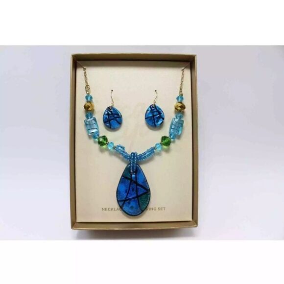 Erica Lyons Glass Bead Necklace & Earring Set NWT 18" - Picture 1 of 1